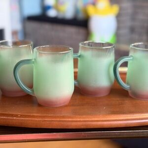 Set of 4 frosted Chevrier Pettigtew Val-Morin Quebec glass Ombre Coffee Mugs